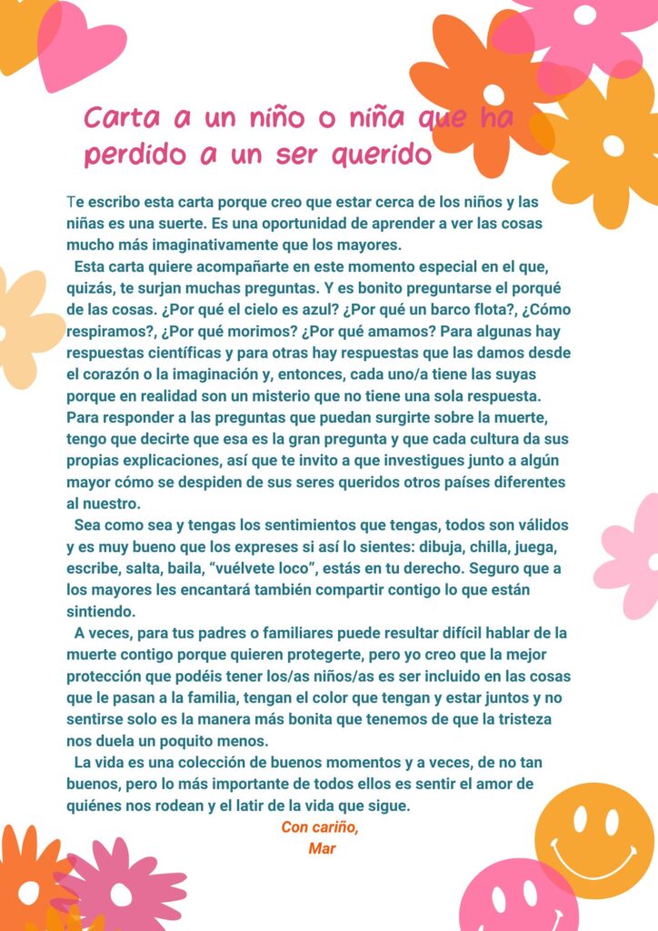 Carta a un niño o niña que ha perdido a un ser querido